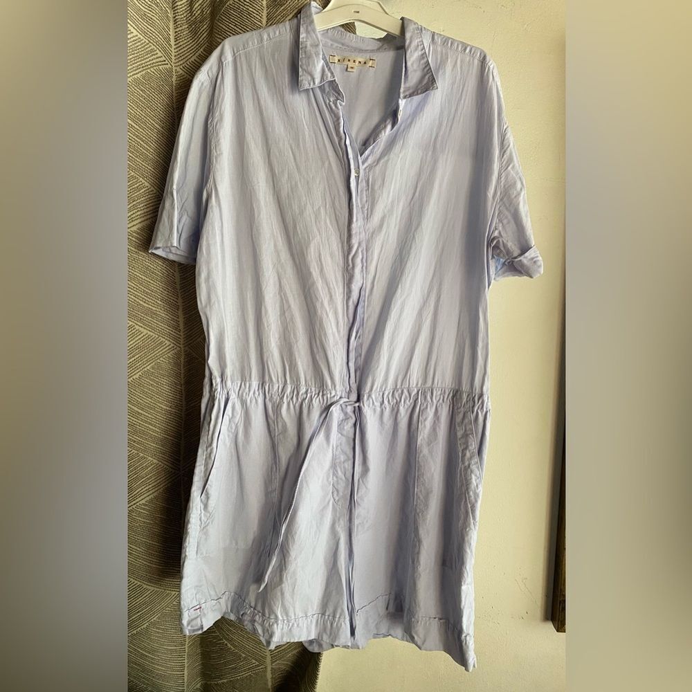 XiRENA Romper Women’s Mini Cotton Button Down in Sky Blue Drawstring Sz M